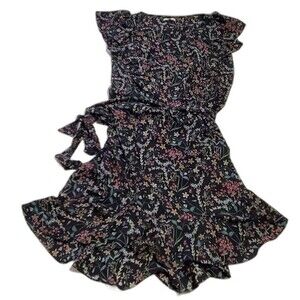 Max Studio floral ruffle midi dress L black